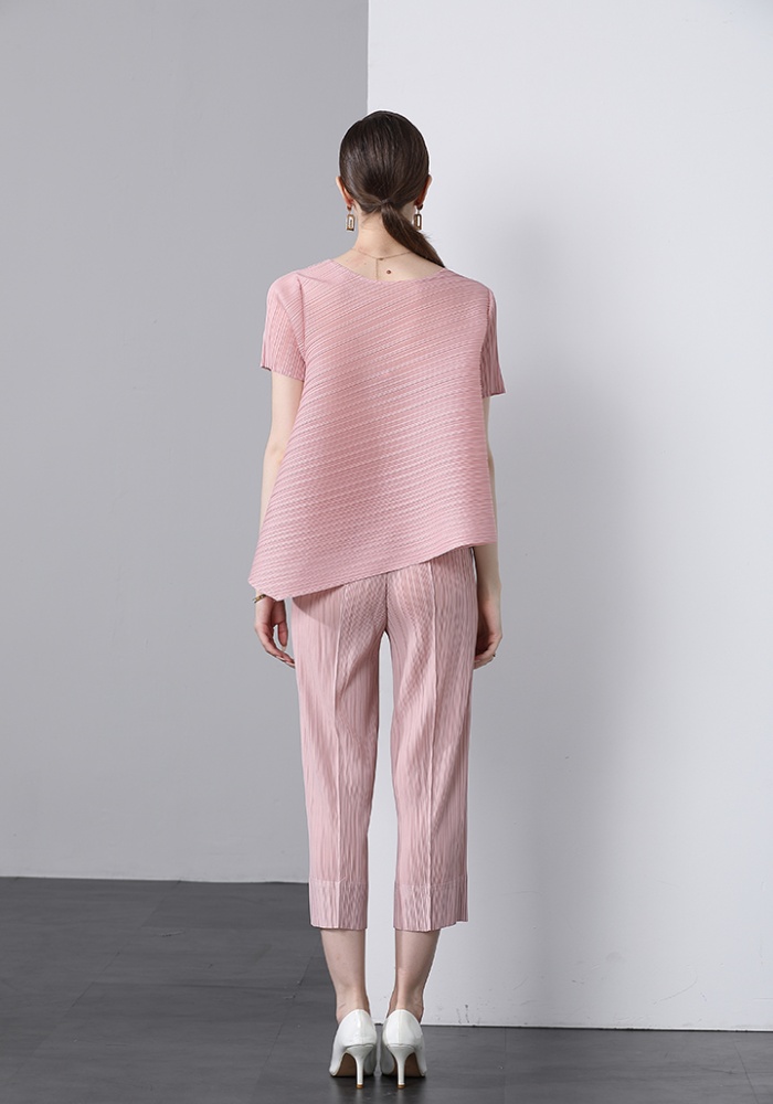 Irregular simple nine pants fold Casual tops a set