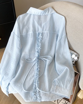 Summer long sleeve cardigan back split shirt for women
