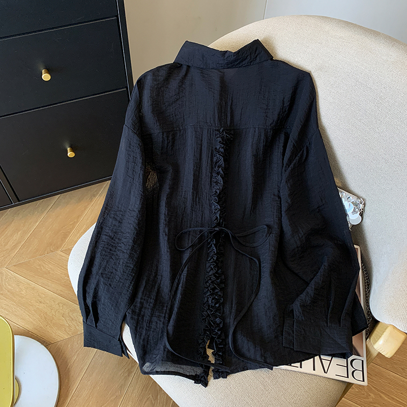 Summer long sleeve cardigan back split shirt for women