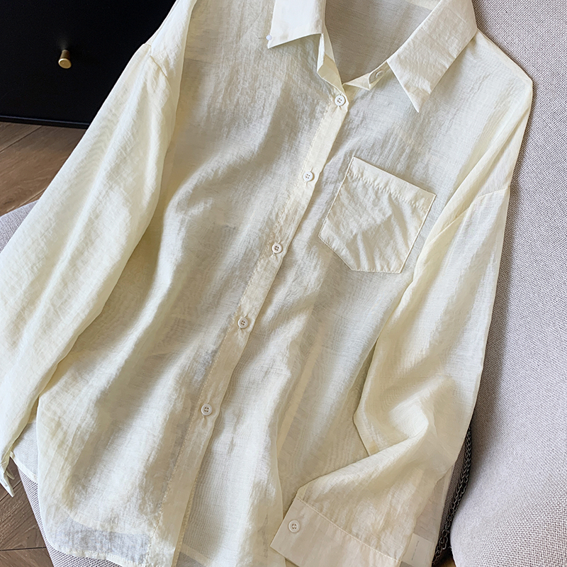 Summer long sleeve cardigan back split shirt for women