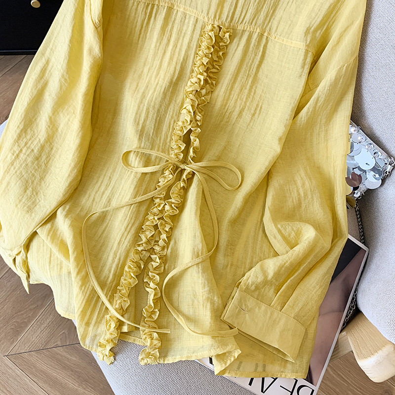 Summer long sleeve cardigan back split shirt for women