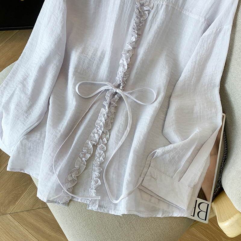 Summer long sleeve cardigan back split shirt for women