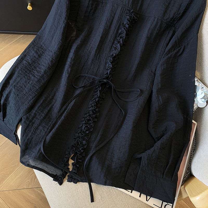 Summer long sleeve cardigan back split shirt for women