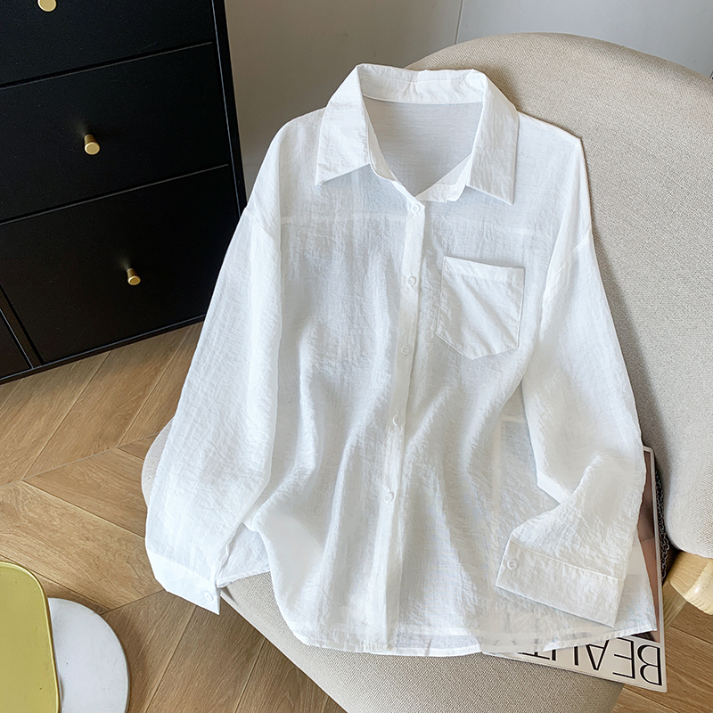 Summer long sleeve cardigan back split shirt for women