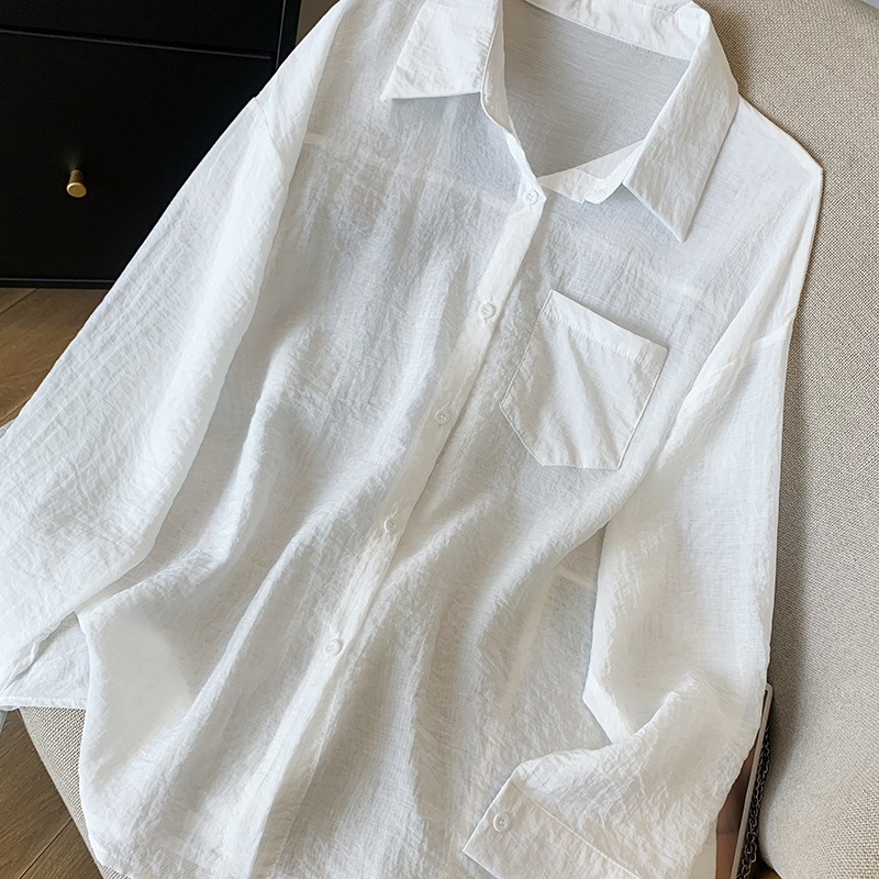 Summer long sleeve cardigan back split shirt for women