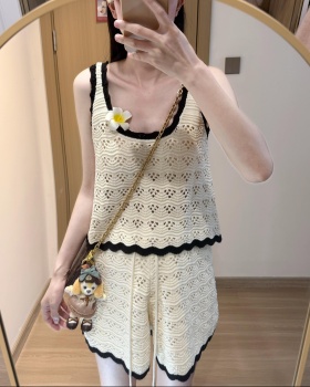 Knitted Korean style vest mixed colors shorts 2pcs set
