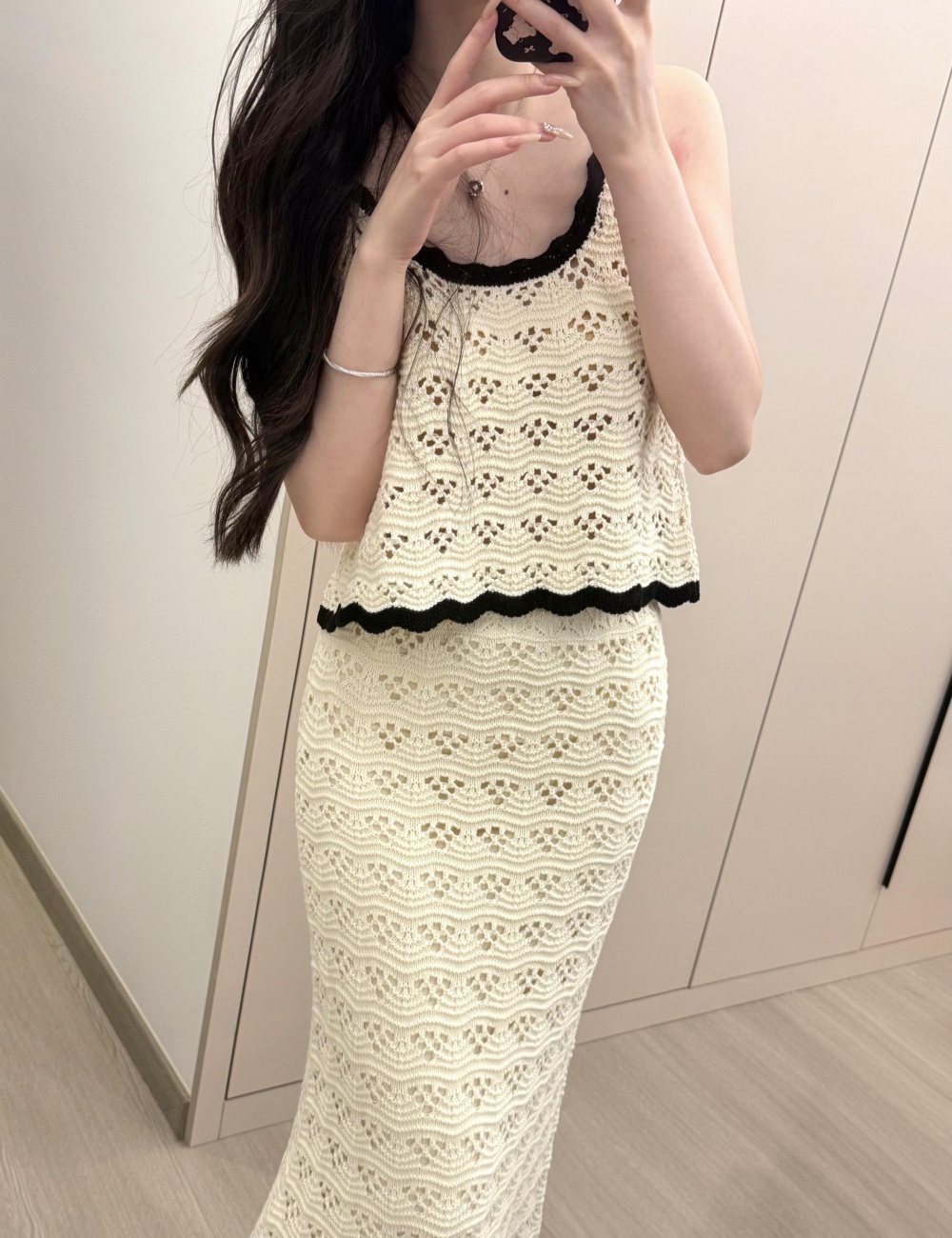 Knitted short skirt mixed colors vest 2pcs set
