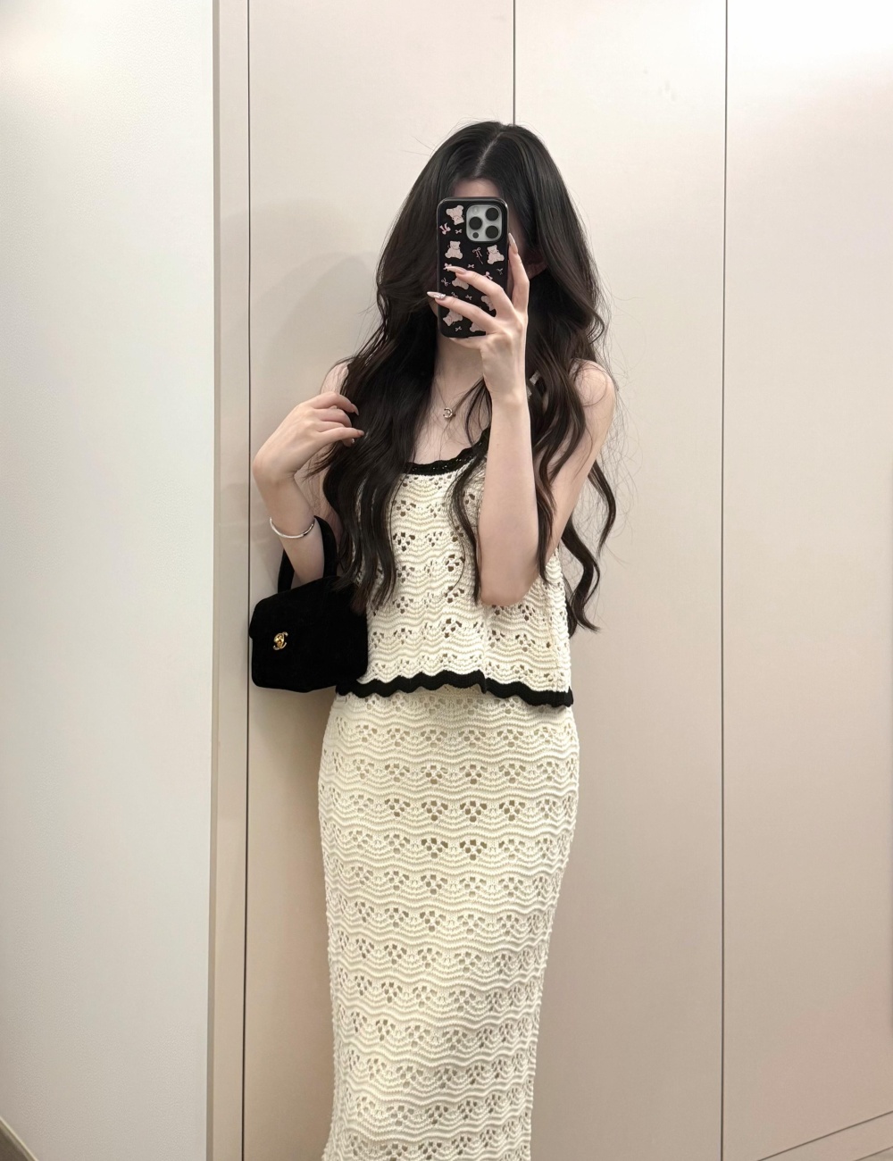 Knitted short skirt mixed colors vest 2pcs set