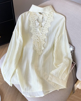 Long sleeve temperament sun shirt splice lace shirt