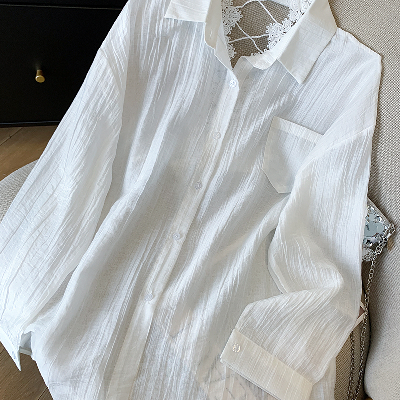 Long sleeve temperament sun shirt splice lace shirt