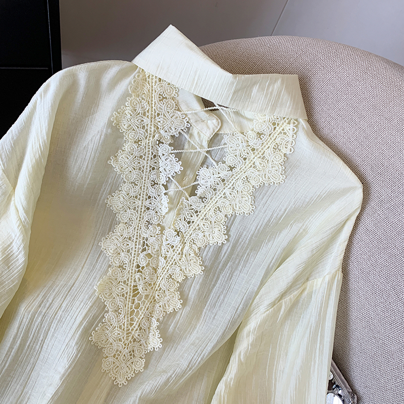Long sleeve temperament sun shirt splice lace shirt
