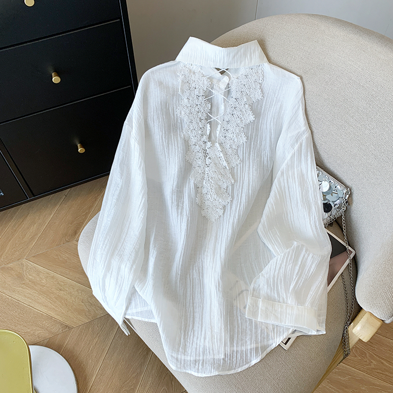 Long sleeve temperament sun shirt splice lace shirt