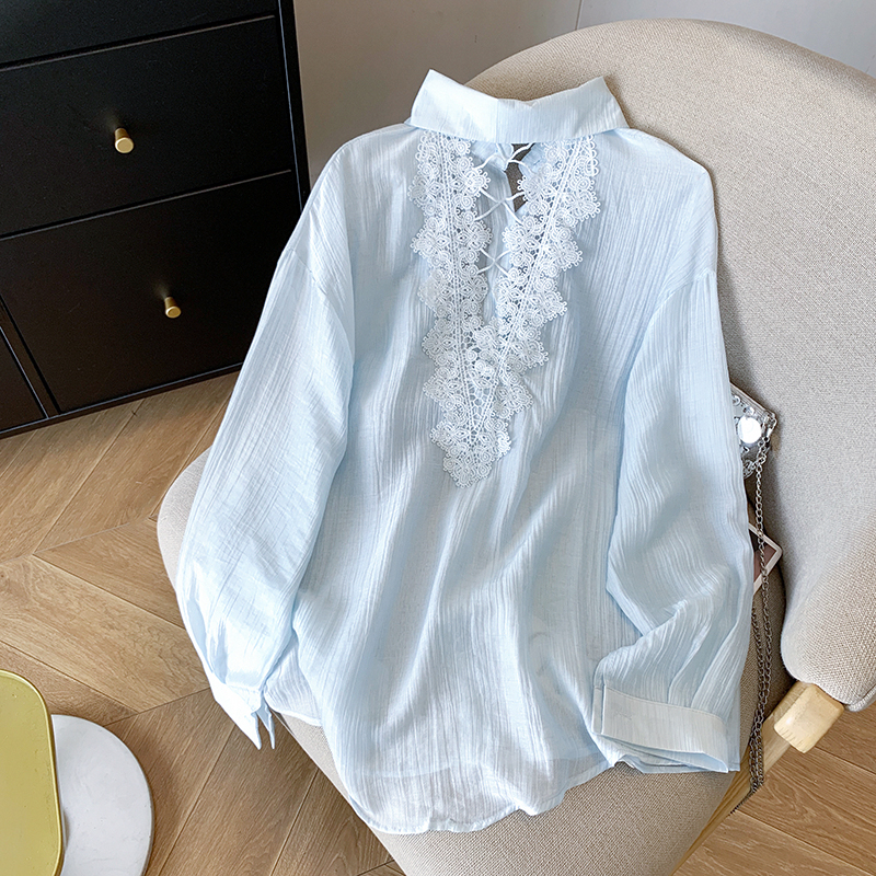 Long sleeve temperament sun shirt splice lace shirt