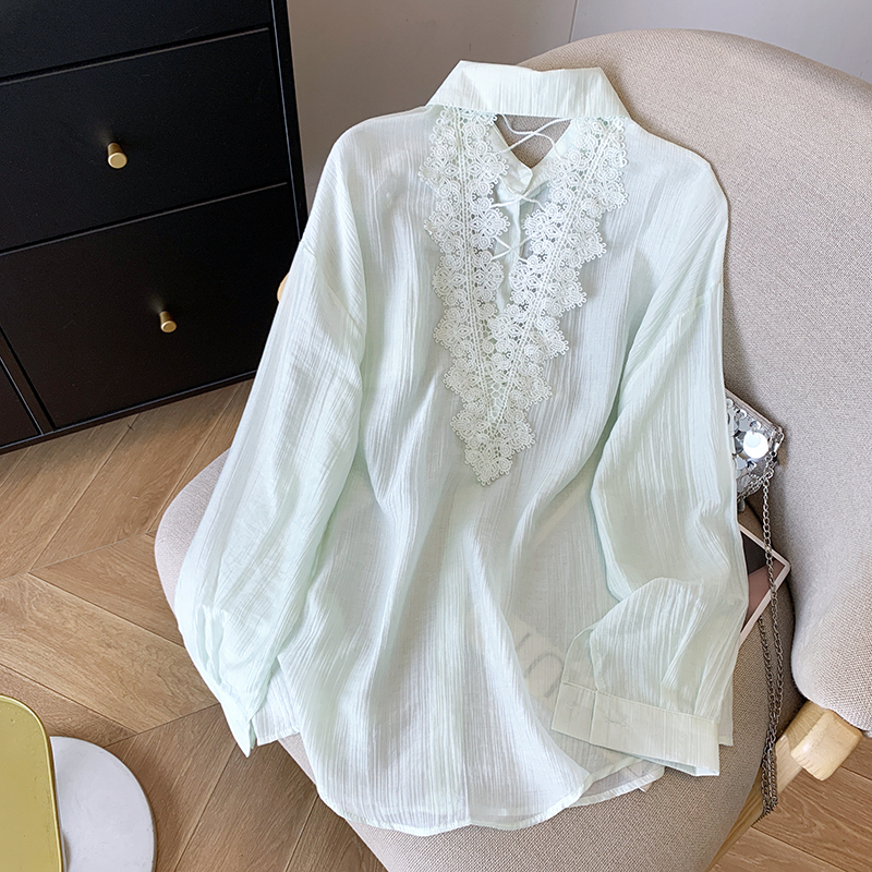 Long sleeve temperament sun shirt splice lace shirt