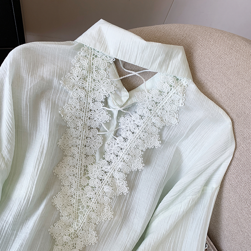 Long sleeve temperament sun shirt splice lace shirt
