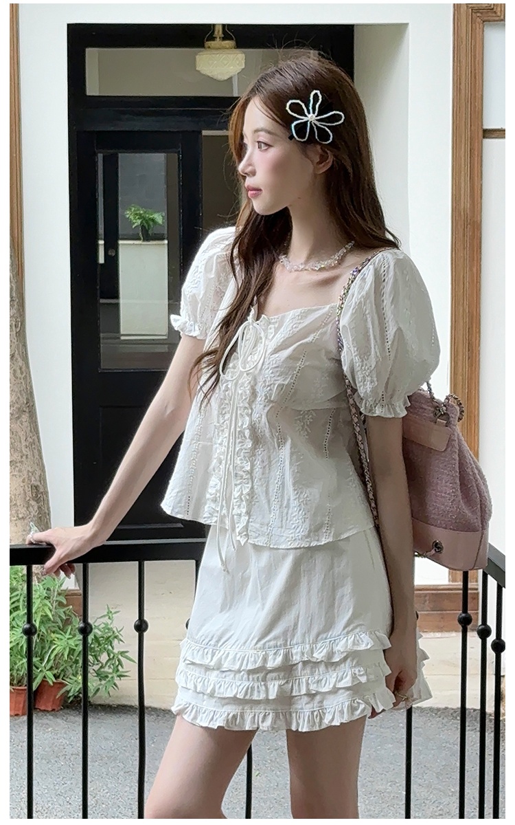 Embroidery frenum chiffon shirt V-neck tops for women