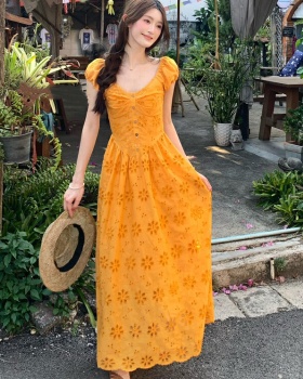 France style sweet quality hollow embroidery dress