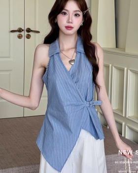 Irregular summer small shirt sleeveless stripe tops