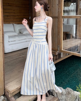 Stripe summer strap dress France style slim dress