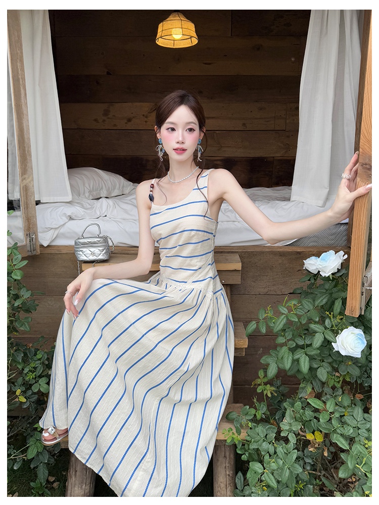 Stripe summer strap dress France style slim dress