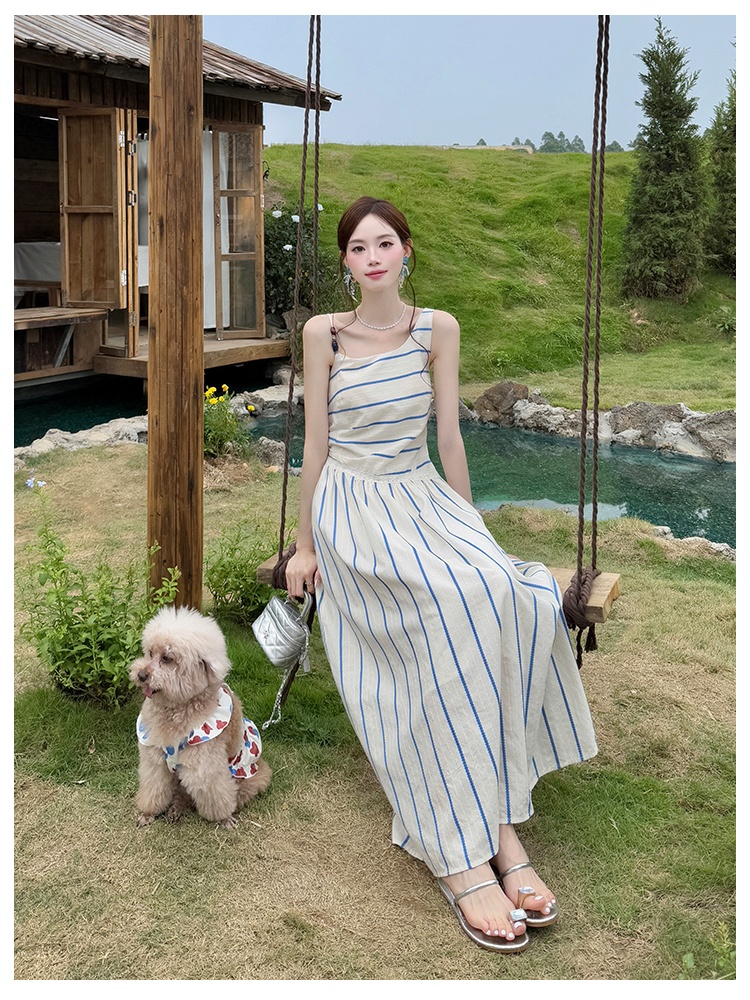 Stripe summer strap dress France style slim dress