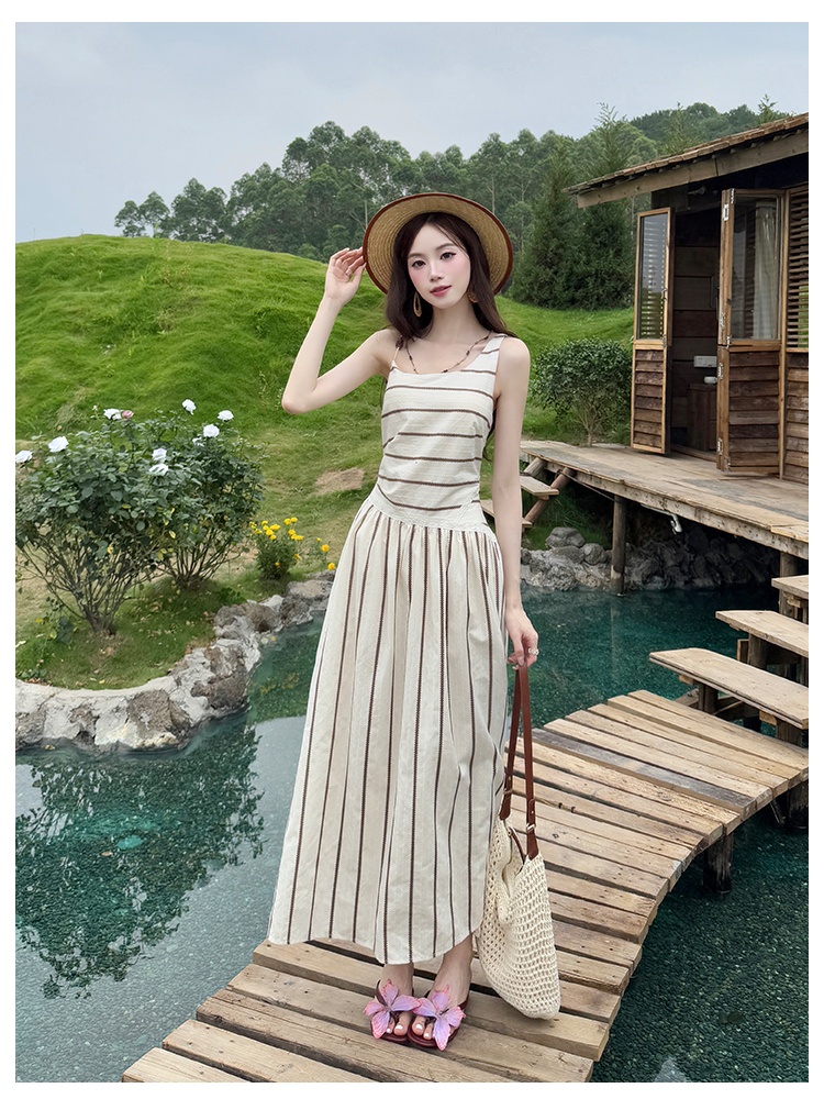 Stripe summer strap dress France style slim dress