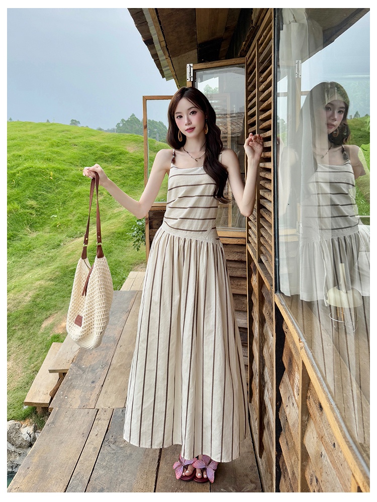 Stripe summer strap dress France style slim dress