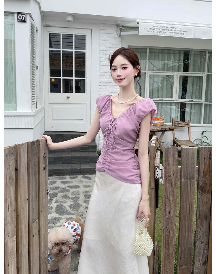 Lace pure skirt frenum chiffon shirt 2pcs set for women