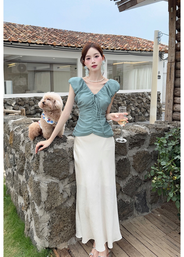 Lace pure skirt frenum chiffon shirt 2pcs set for women