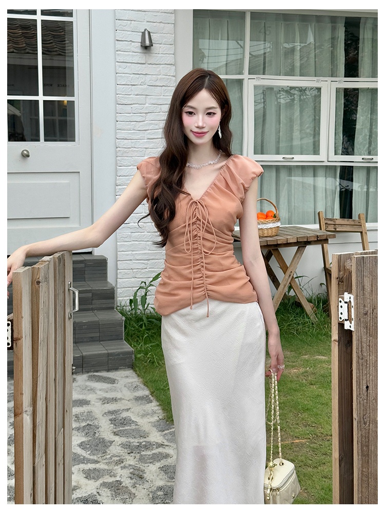 Lace pure skirt frenum chiffon shirt 2pcs set for women