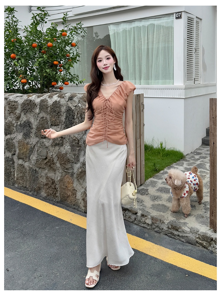 Lace pure skirt frenum chiffon shirt 2pcs set for women