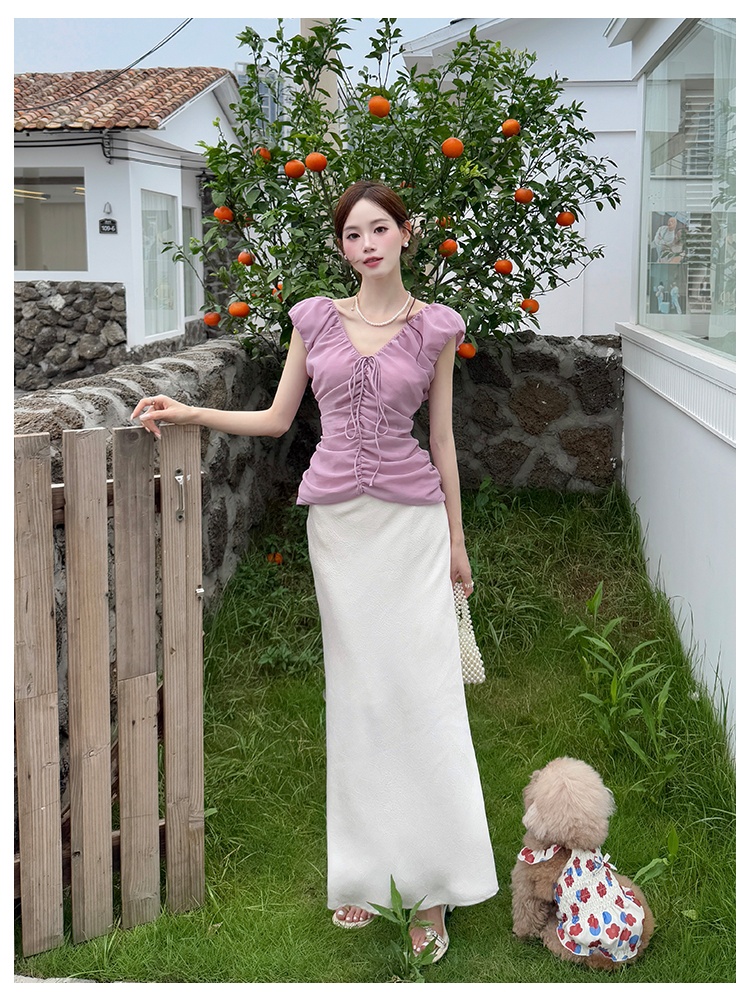 Lace pure skirt frenum chiffon shirt 2pcs set for women