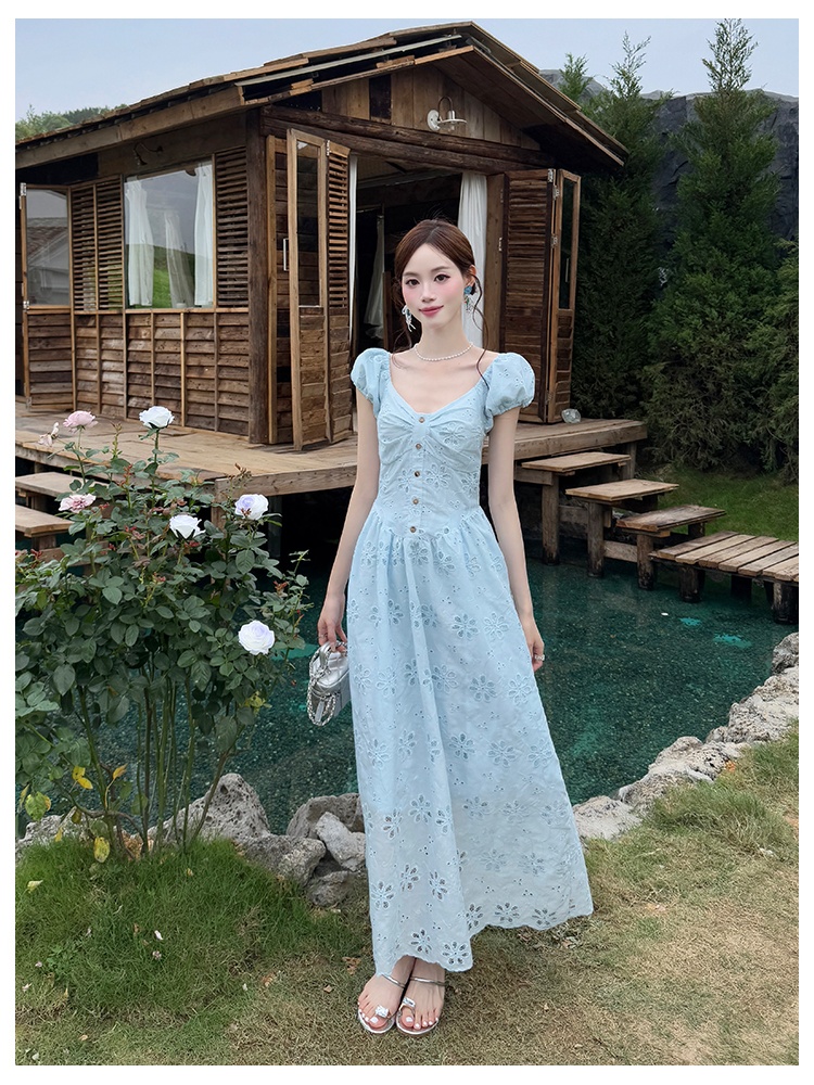 Elegant embroidery France style summer dress for women