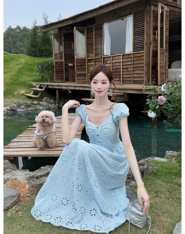 Elegant embroidery France style summer dress for women