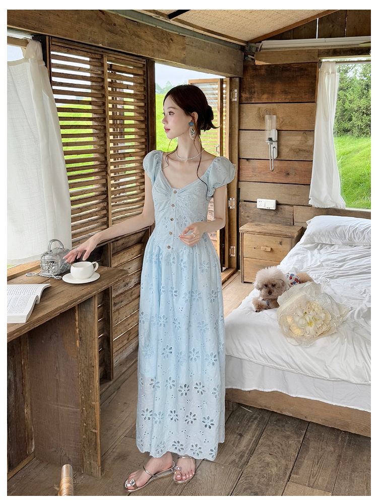 Elegant embroidery France style summer dress for women