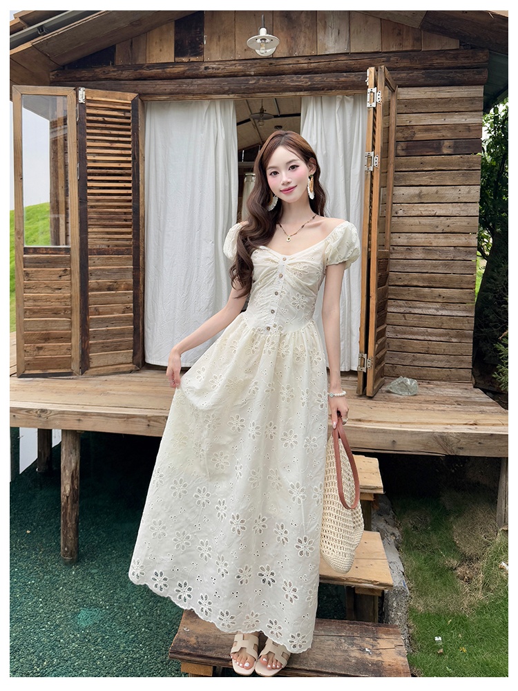 Elegant embroidery France style summer dress for women