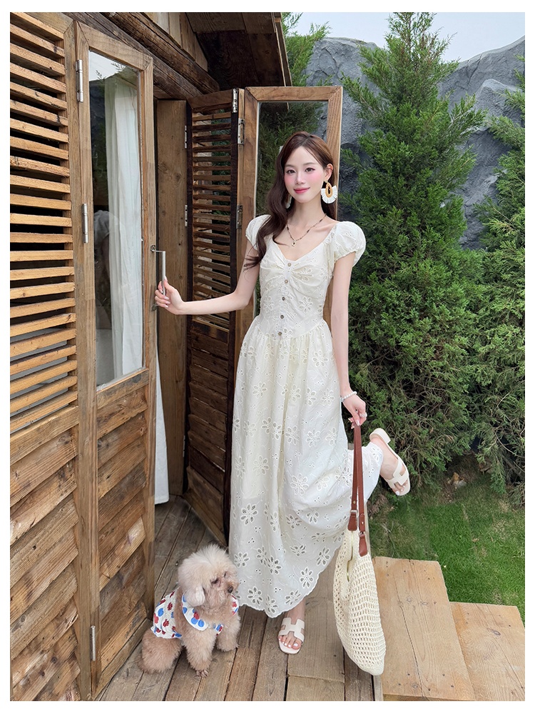 Elegant embroidery France style summer dress for women