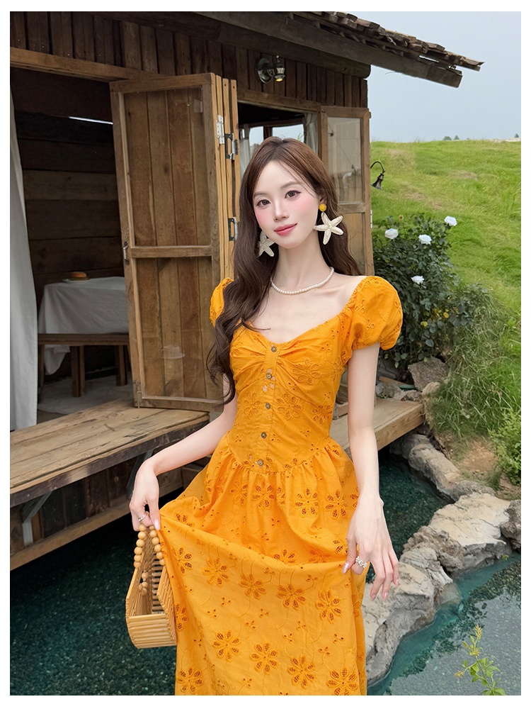 Elegant embroidery France style summer dress for women