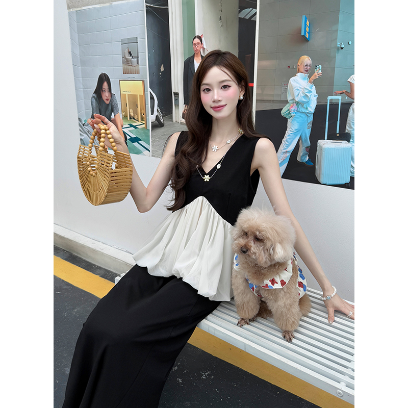 Fashion temperament summer tops splice slim skirt 2pcs set