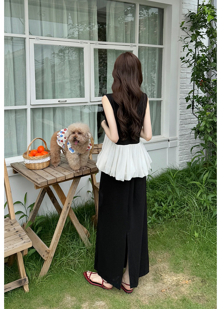 Fashion temperament summer tops splice slim skirt 2pcs set
