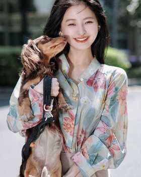 Real silk retro canvas tops printing shirt