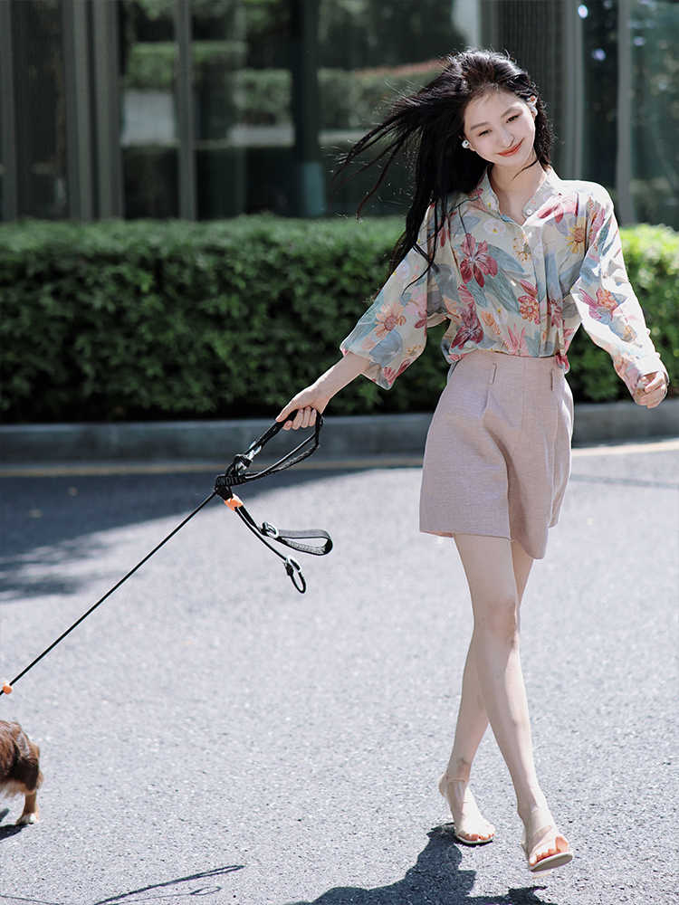 Real silk retro canvas tops printing shirt