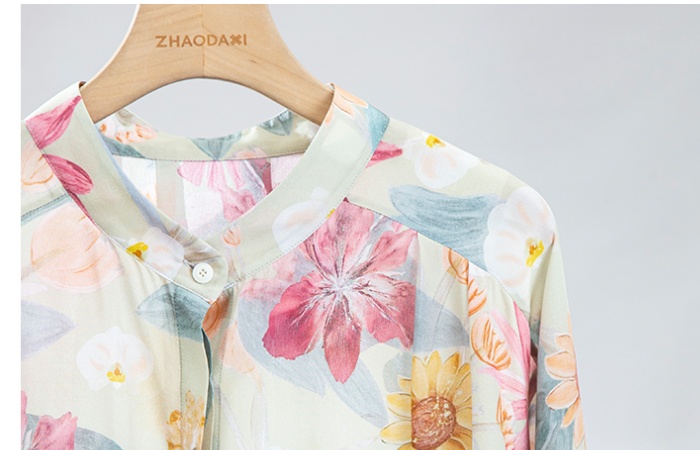 Real silk retro canvas tops printing shirt