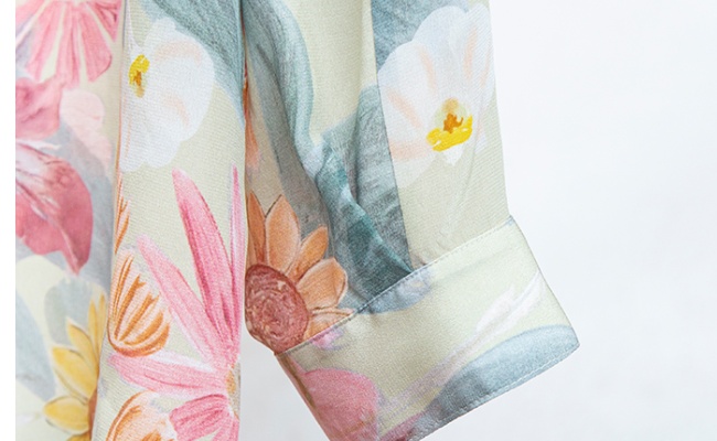 Real silk retro canvas tops printing shirt