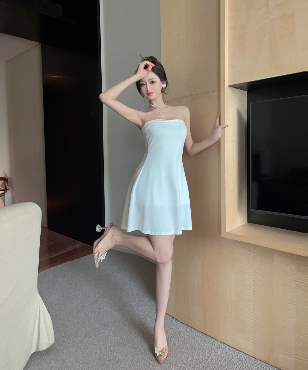 Wear swan slim tops temperament wrapped chest dress