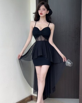 Bottoming cotton irregular gauze stitching dress