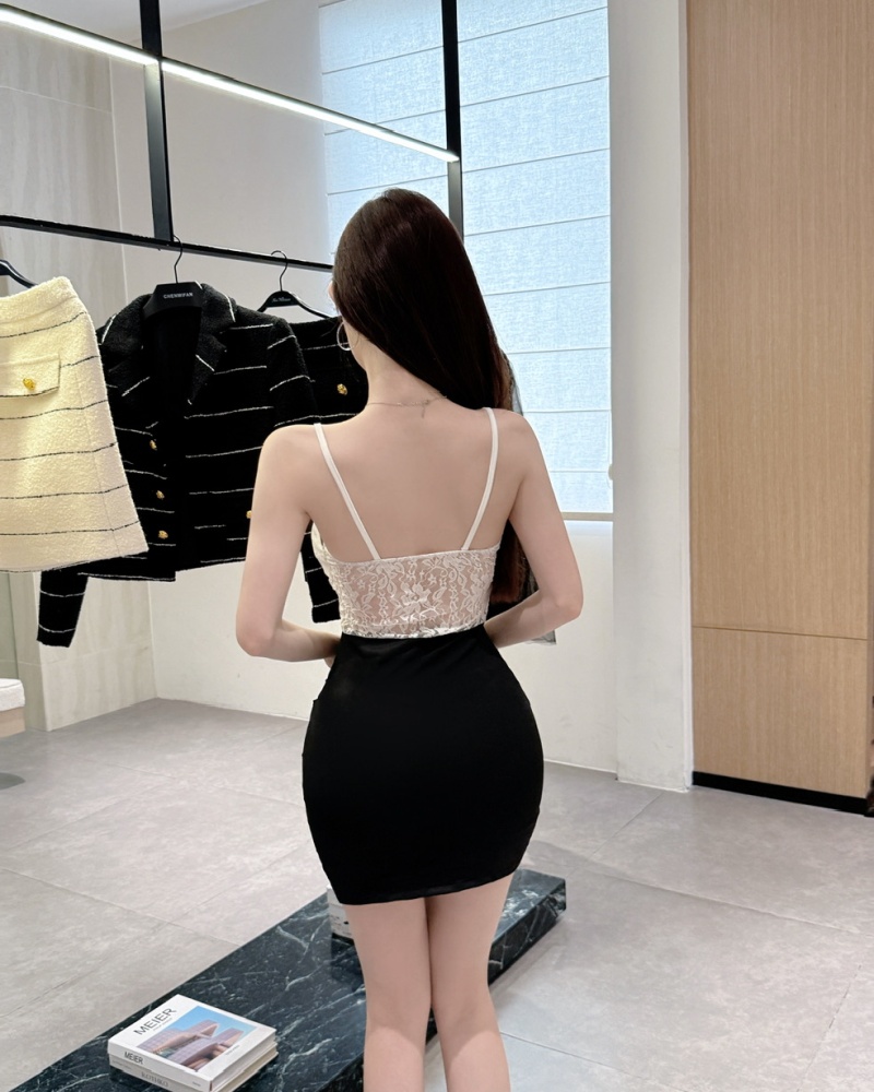 Tight sling lace sexy bottoming package hip short dress