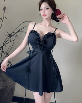 Sexy big skirt short pinched waist sling dress