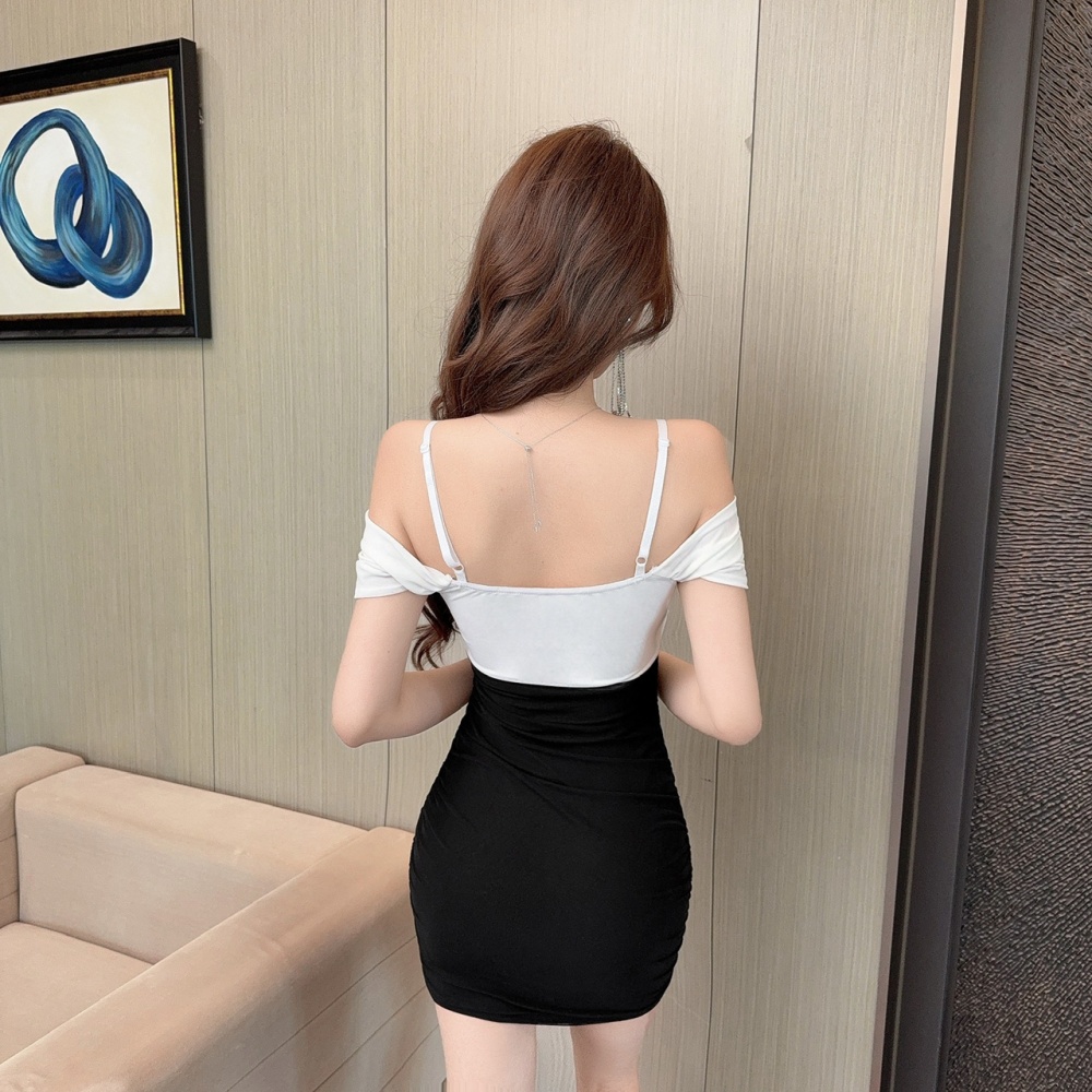 Package hip sexy mixed colors sling short bottoming dress
