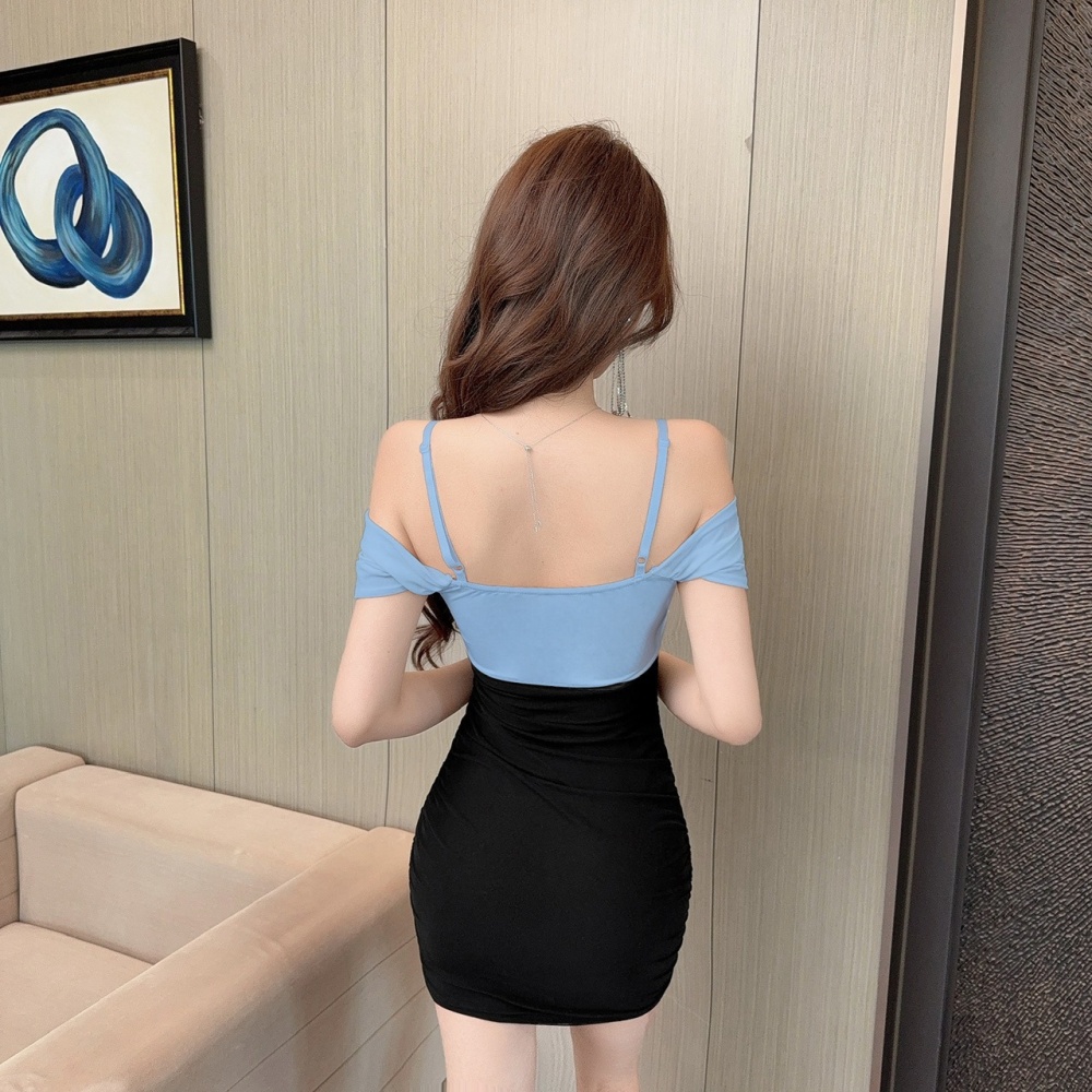 Package hip sexy mixed colors sling short bottoming dress